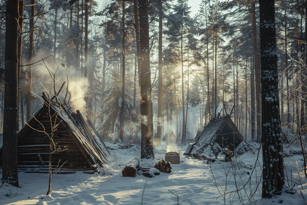 Партизанская стоянка в лесах у села Ленина